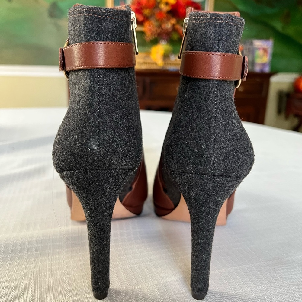 Antonio Melani Chestnut Leather And Wool Heeled Platform Ankle Boots Size 9 NWOT - Picture 7 of 10